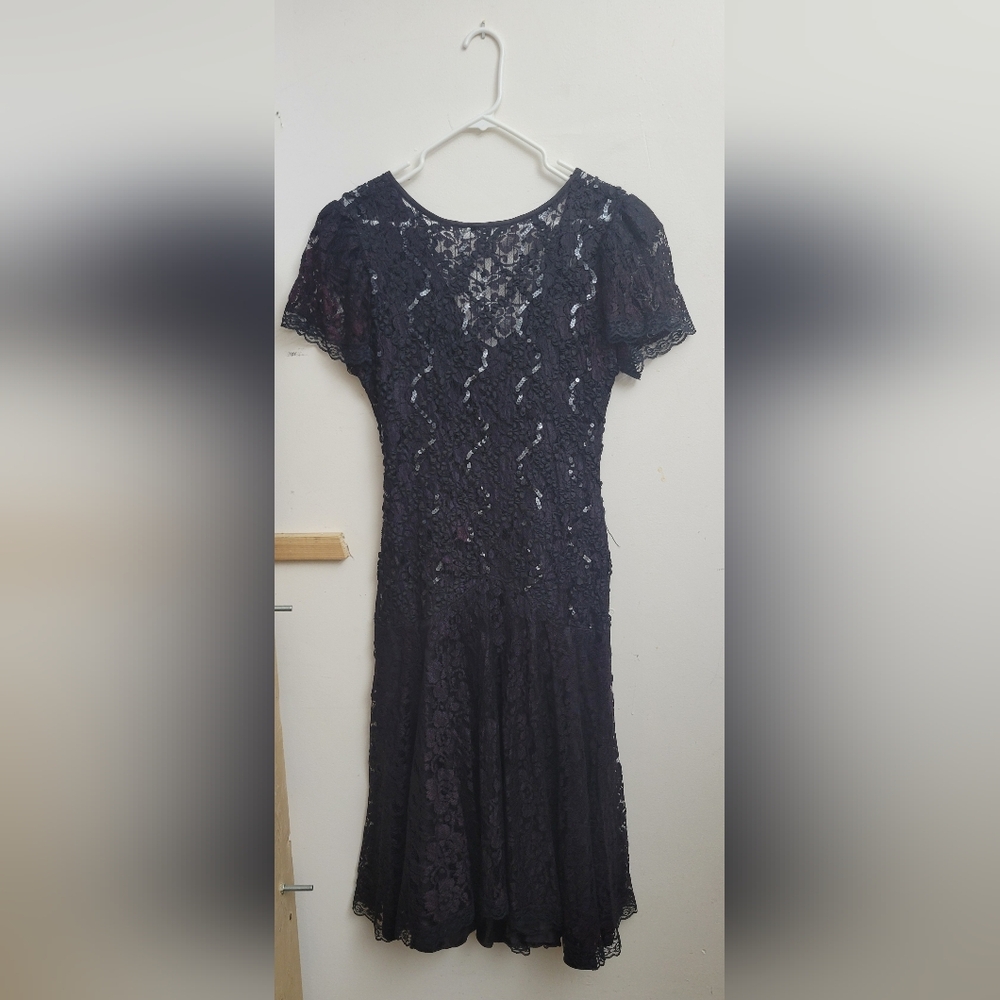 Vintage 90s HW Collections Black Lace Flapper Dress